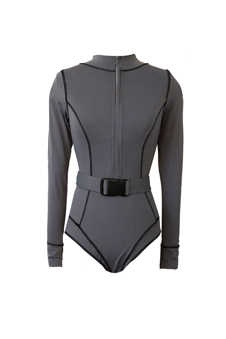 KIRANA LONG-SLEEVE SWIMSUIT STONE GREY